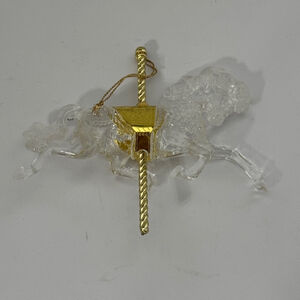 Vintage Clear Acrylic Carousel Prancing Horse On Pole Ornament 5"